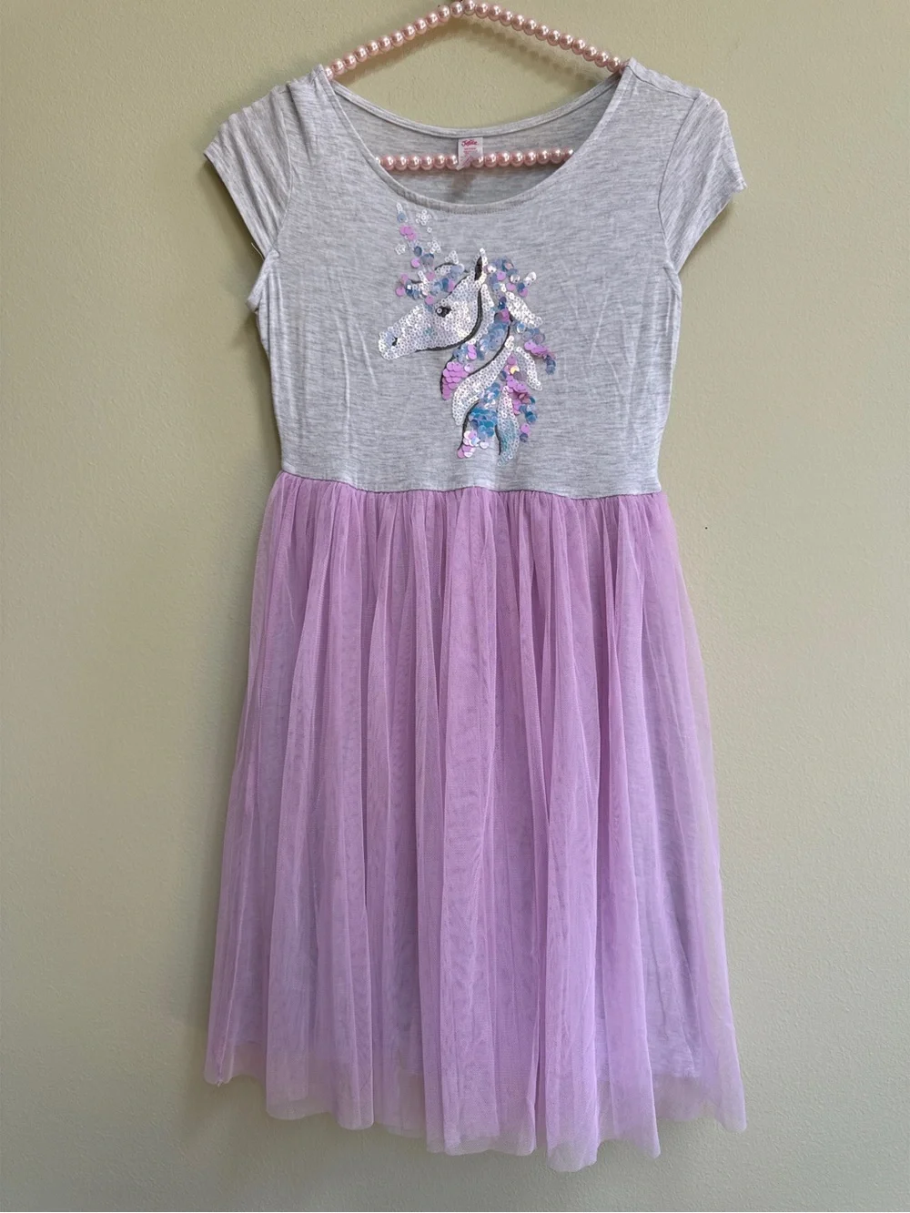 Girls' Purple Tulle Unicorn Dress - Soft Gray Top